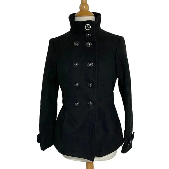 Pink Envelope M black double breasted fitted jacket w/peplum back coat - Picture 1 of 9